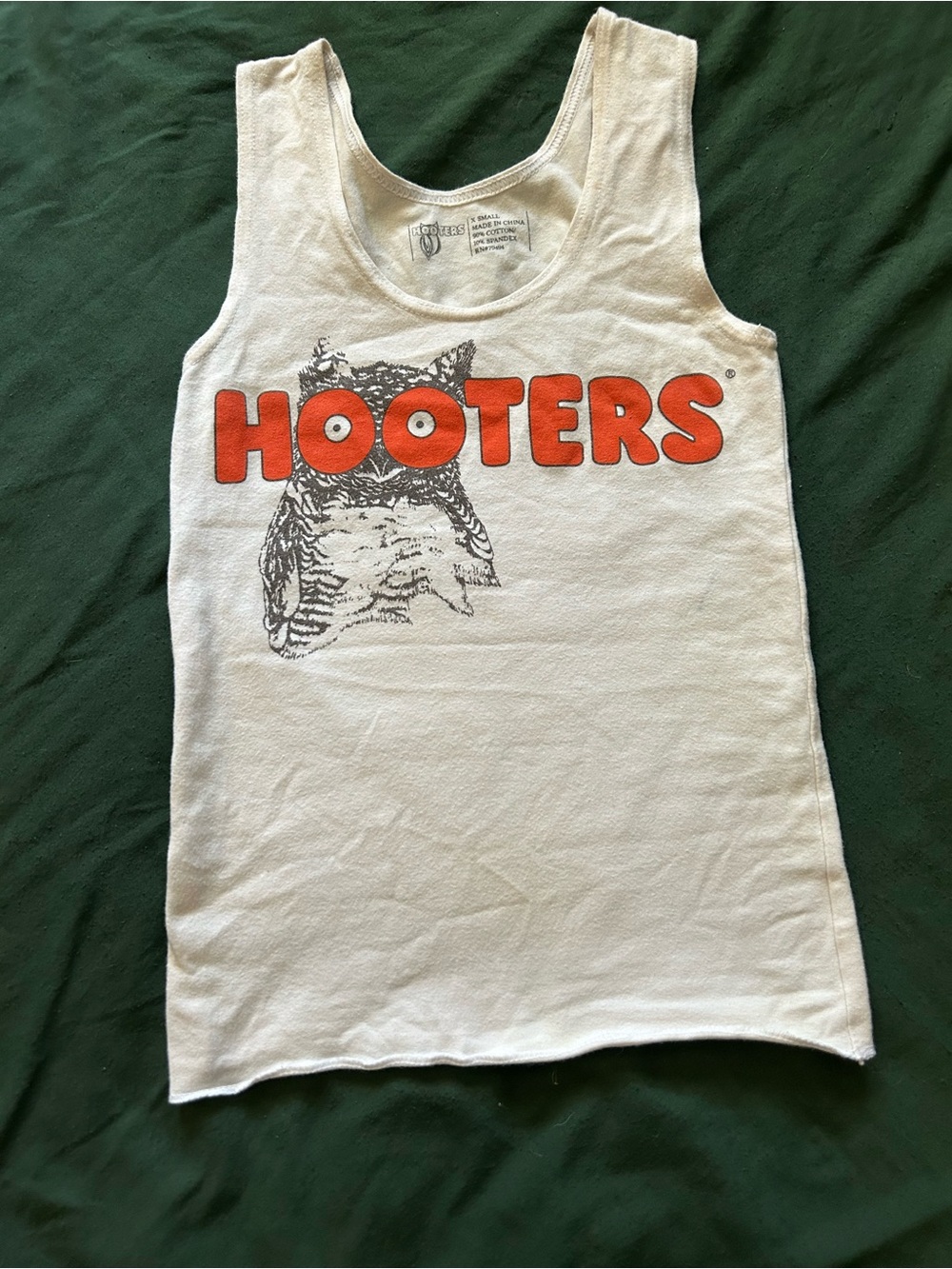 Hooters White Tank Top with Orange Logo and Owl Graphic
